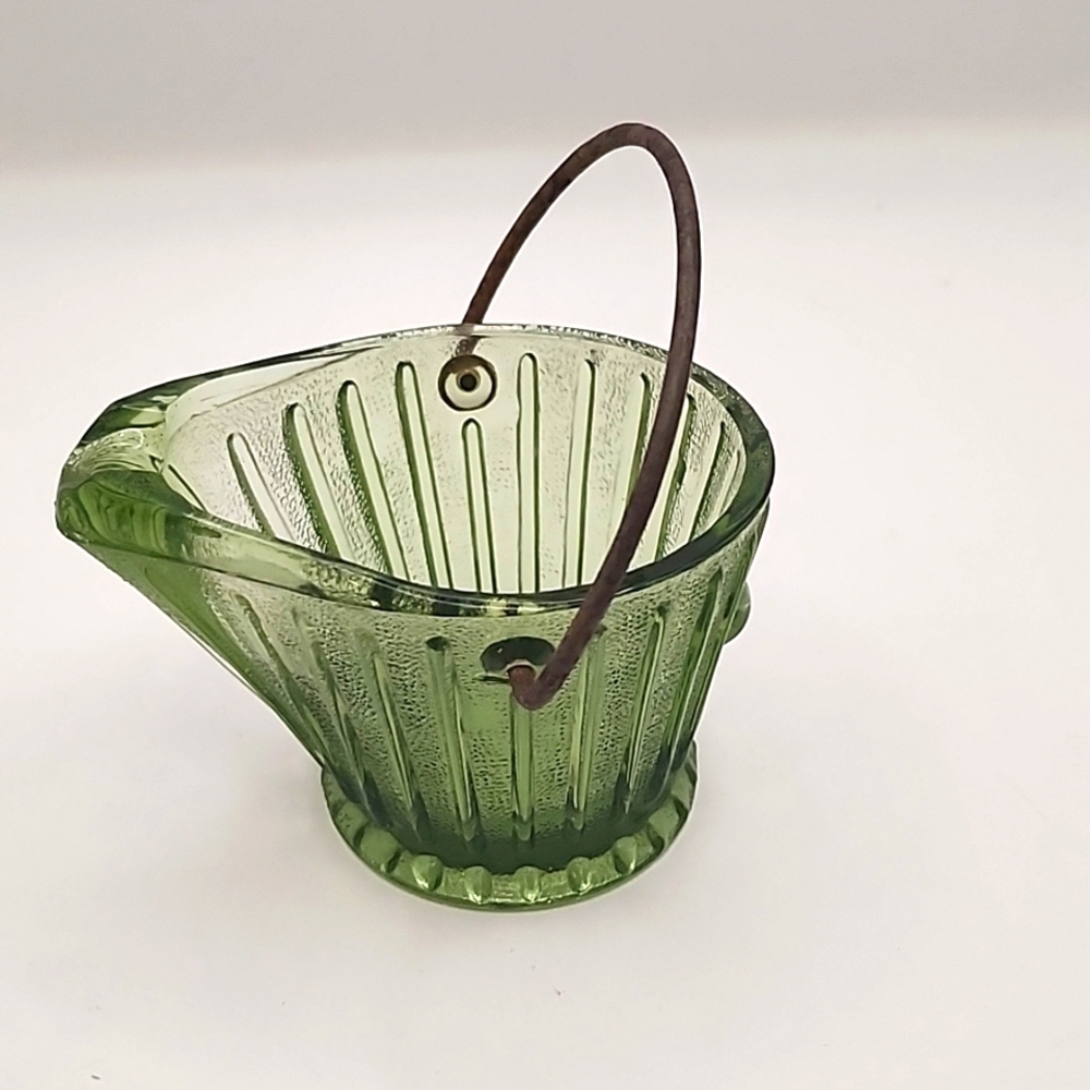 Vintage Green Glass Coal Bucket Ashtray